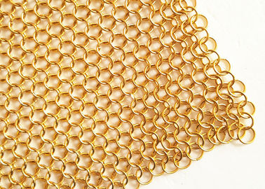2MM Dia 20mm OD طلایی رنگ فلزی حلقه مش پارچه برای هتل پرده فلزی