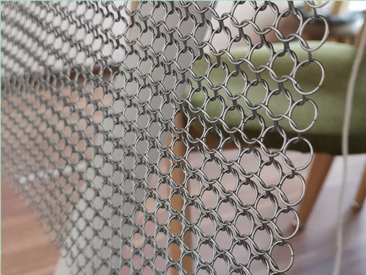 پرده مش حلقه ای از جنس استنلس استیل ، پنجره فلزی Chainmail Mesh Drapery For Space Divider